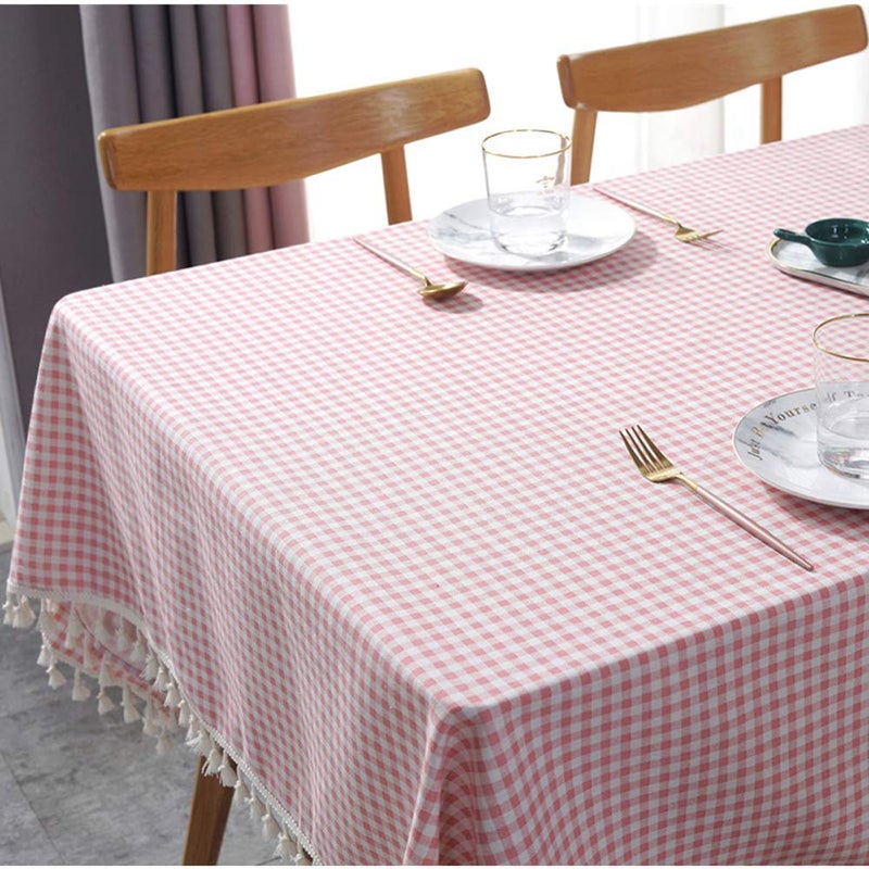 AMZALI Vintage Gingham Checkered Plaid Tablecloth with Tassel Table Cover Cotton Linen Tablecloths for Dinner Party Indoor or Outdoor Use (Square, 55 x 55 Inch) - Image 5
